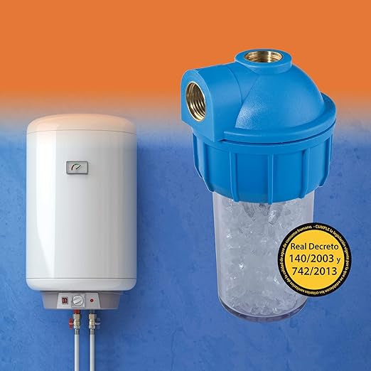 Filtre anticalcaire pour radiateurs. Comprend : boîtier de filtre et chargement de pierres polyphosp