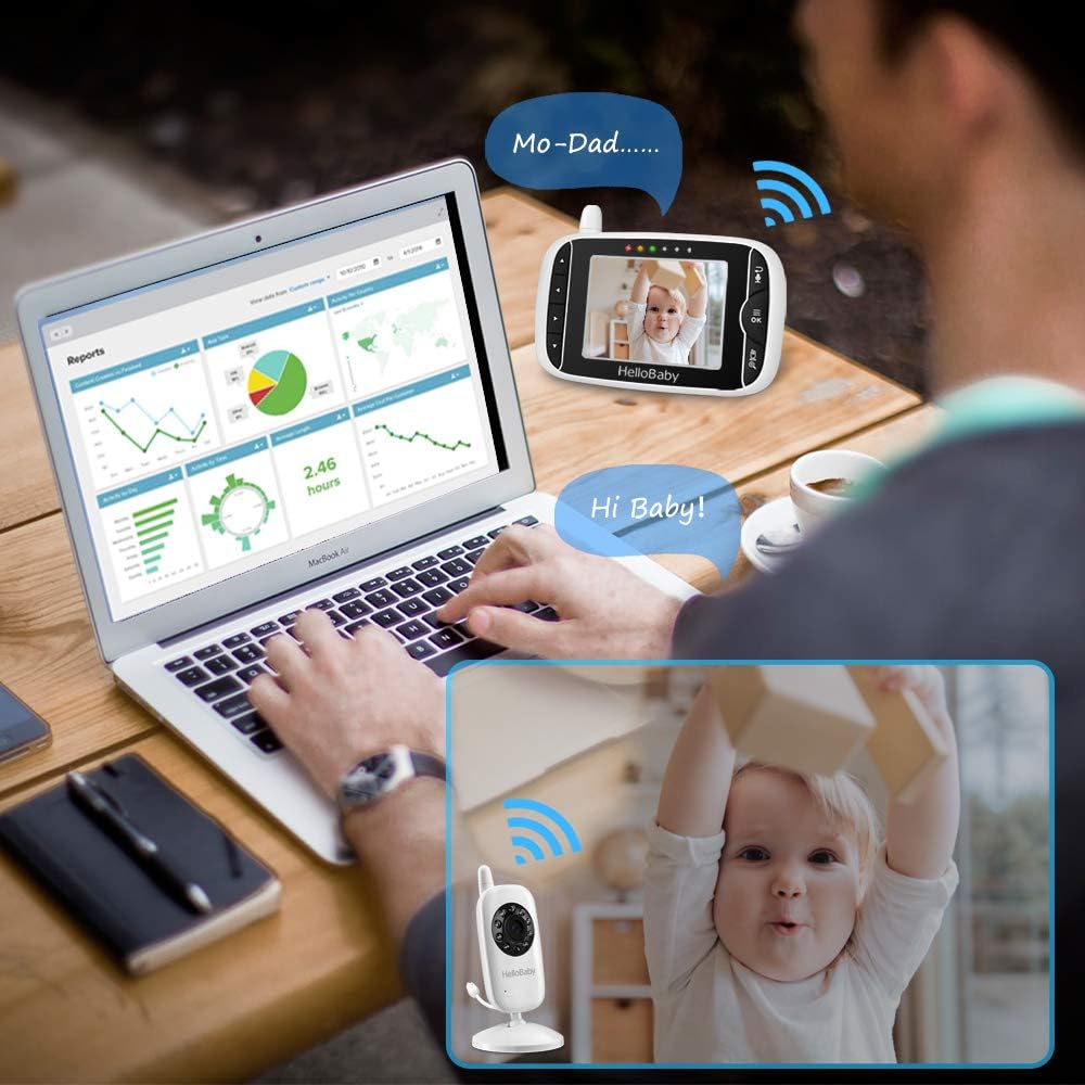 HelloBaby Babyphone HB32 Moniteur Vidéo sans Fil avec Appareil Photo Numérique, Camera Bebe Surveillance de la Température de Vision Nocturne et Système de Communication Bidirectionnelle
