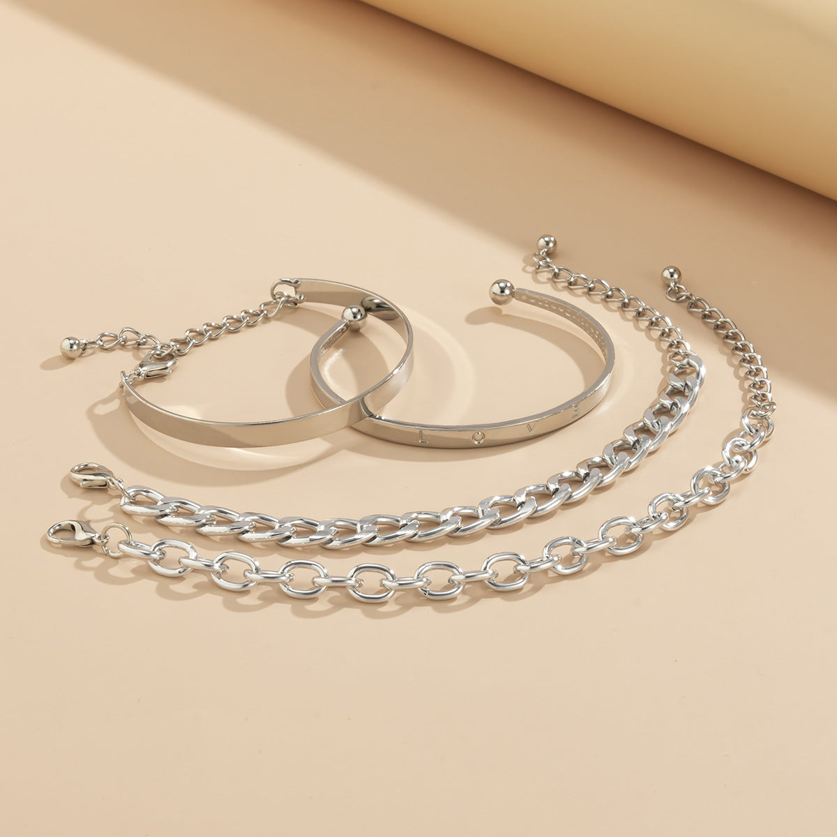 Ensemble de Bracelets "Pure-Link" – Jonc Ouvert en C & Chaîne Maillée Minimaliste