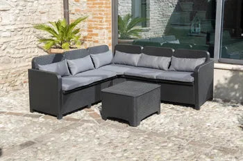 Salon bas de jardin, plastique recyclé, Sorrento CORNER anthracite, 5/6 places
