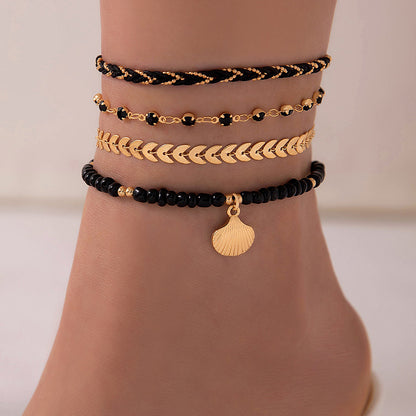 Ensemble de Cheville "Bohème Spirit" 4 Pièces – Cordes Tissées & Perles Géométriques