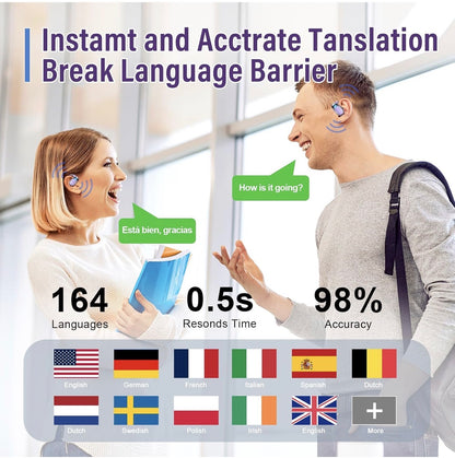 AI Ecouteur Traducteur Instantané, 58H Bluetooth 5.4 Ecouteurs sans Fil Open Ear avec 164 Langues, 3 en 1 Écouteur Traduction Vocale Instantanée, 7 Modes de Traduction, pour Affaires, Violet