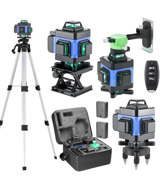 Niveau Laser 360°,Laser Chantier Autonivelant 4d 16 Lignes,Mode Impulsion,avec 2 Piles,Télécommande,Base en Aluminium et Trépied,Étanchéité IP54,pour Construction et Accrochage de tableaux