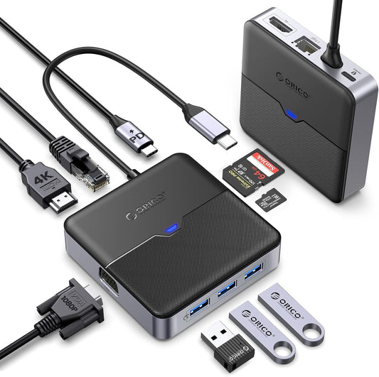 Hub USB C 9 en 1 Station d'accueil avec 1080P VGA & 4K HDMI, PD 100W, Ethernet 1000M, SD/TF, 3 Ports 5Gbps USB A 3.0, Type C Multi Docking Station pour MacBook Air Pro M2 M1 iPad Surface Dell Hp