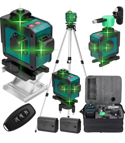 Laser lignes croisées avec trépied 4x360° 16 lignes laser lignes croisées 3 ° autonivelant avec support trépied,2 * 2400 mAh batteries et télécommande,support mural,cadre de levage