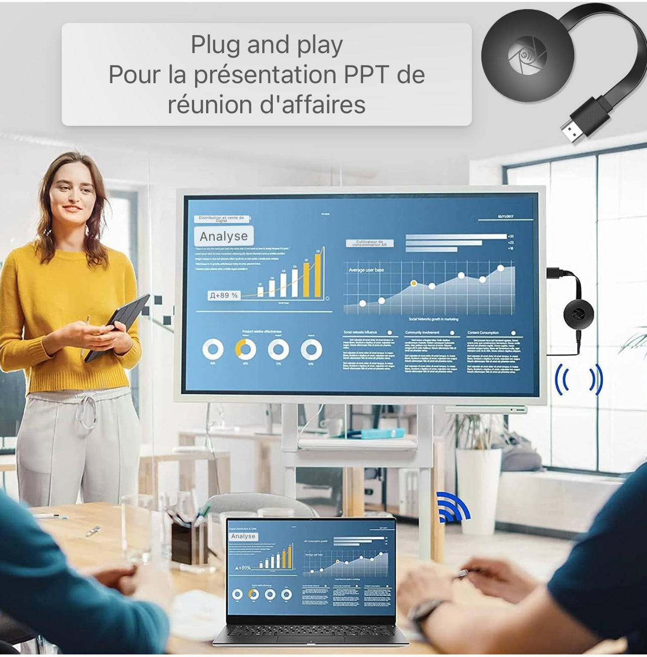 Miracast HDMI Dongle WiFi sans fil Affichage Dongle Adaptateur HDMI Écran Wifi sans fil pour ordinateur portable Android/iOS/Windows/Mac, Support Miracast, DLNA, Airplay