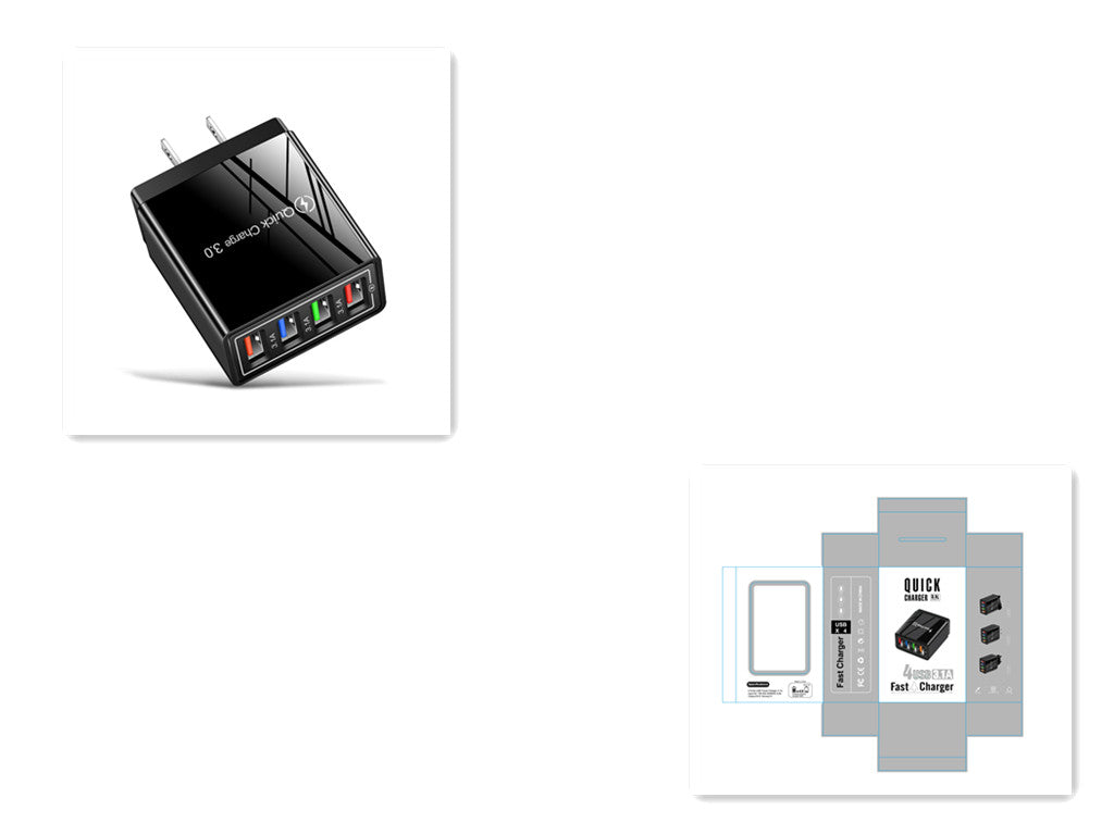 Chargeur USB Charge rapide 3.0 4 Adaptateur de téléphone pour tablette Chargeur mobile mural portable