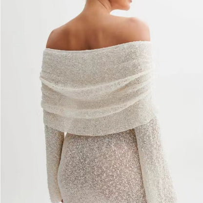 Robe "Saphir" en Maille Ajourée – Style Crochet & Coupe Évasée