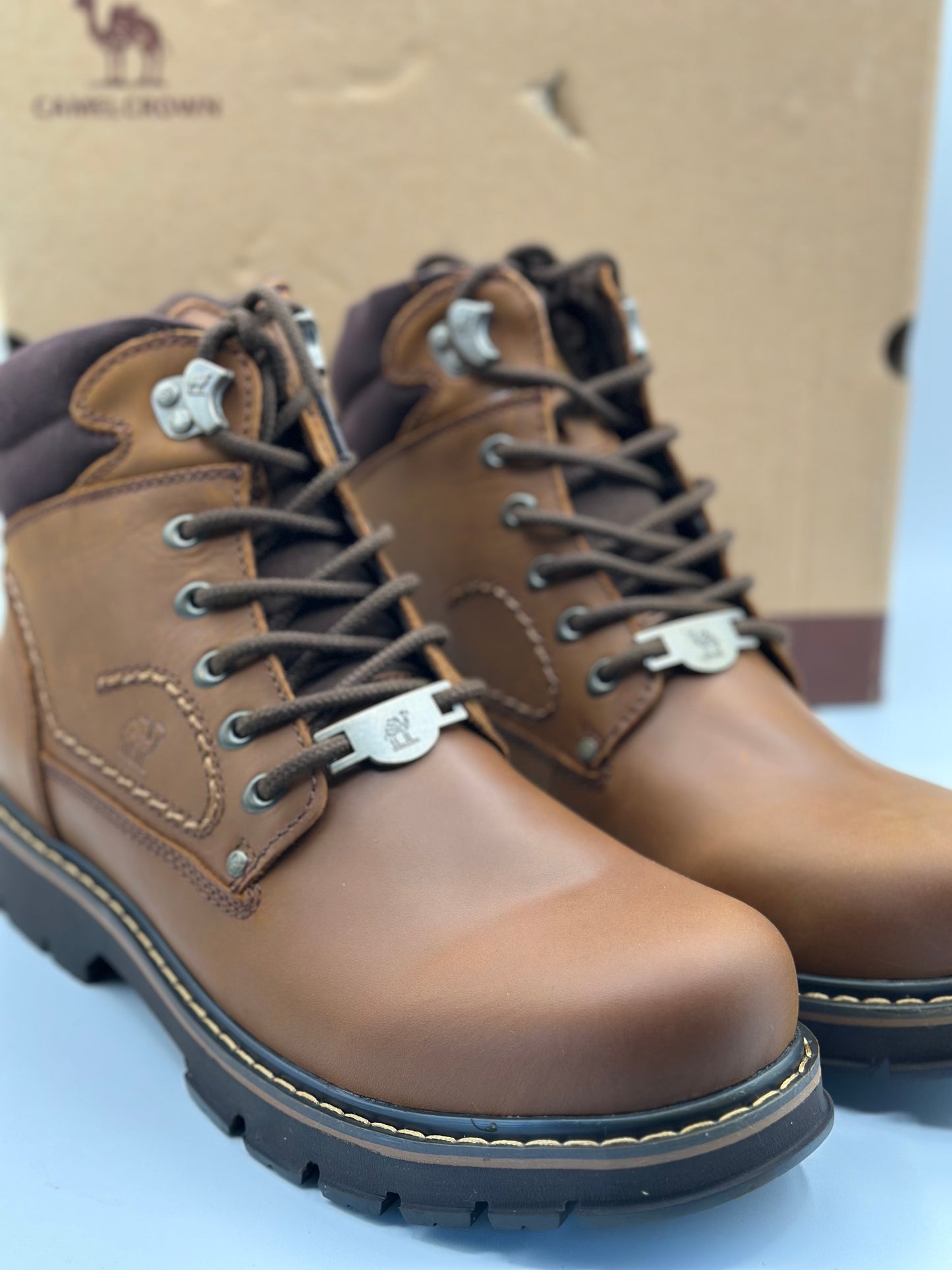CAMEL CROWN Bottes à lacets Bottes de combat pour hommes Bottes de travail Bottes pour hommes Chaussures de travail en cuir Bottes de travail classiques à tige courte pour extérieur Bottes de loisirs antidérapantes