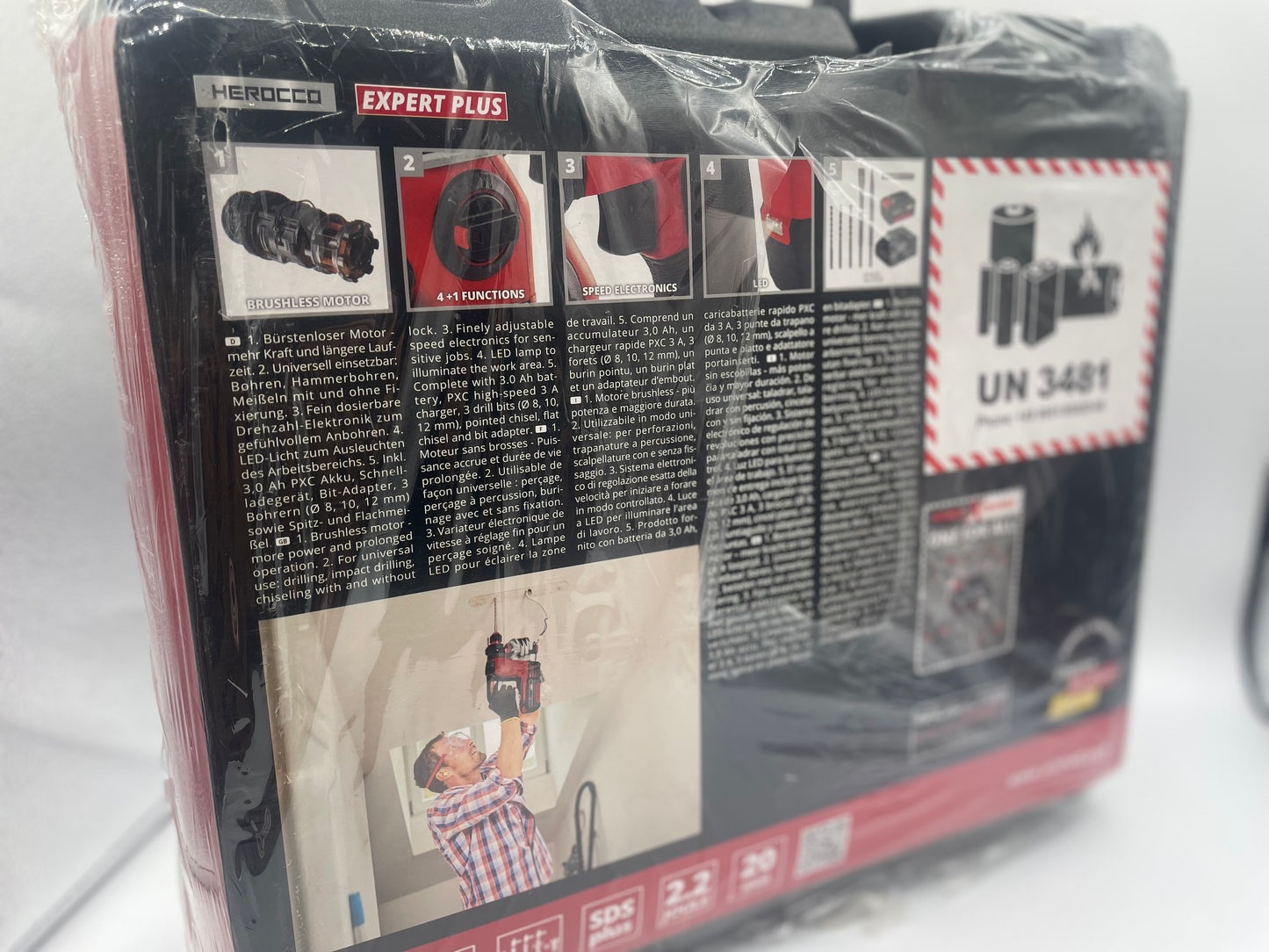 Einhell Professional Marteau Perforateur sans fil HEROCCO +5 - Power X-Change (18V, 2.2J, SDS-Plus, avec coffret de transport E-Box, moteur sans charbon) Livré avec Batterie 3,0Ah et Chargeur