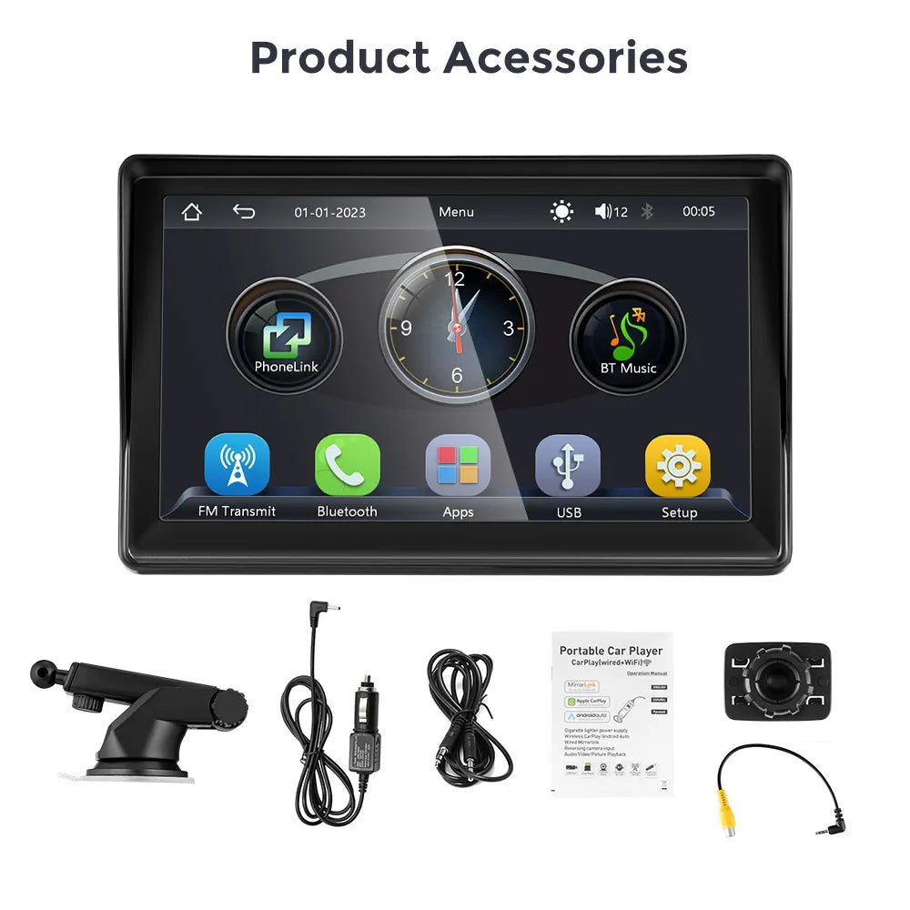 Autoradio écran multimédia Sans Fil Portable 7 Pouces Carplay androïde auto Radio Écran Tactile neuf
