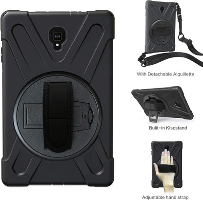 Coque Antichoc pour Samsung Galaxy Tab A 10.5" SM-T595/T590, Étui Armure Robuste avec Support Rotatif, Dragonne et Bandoulière, Protection Housse pour Galaxy Tab A T590/T595, 10.5 Pouces, Noir