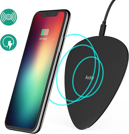 Chargeur sans fil rapide, Auckly 10W Qi Pad chargeur sans fil avec Tapis Anti-dérapant pour iPhone X/8/ 8 Plus, Samsung Galaxy S9 / S9+ / S8/ S8+/ S7 / S7 edge / S6 edge+ et autres Compatibles Qi - Noir