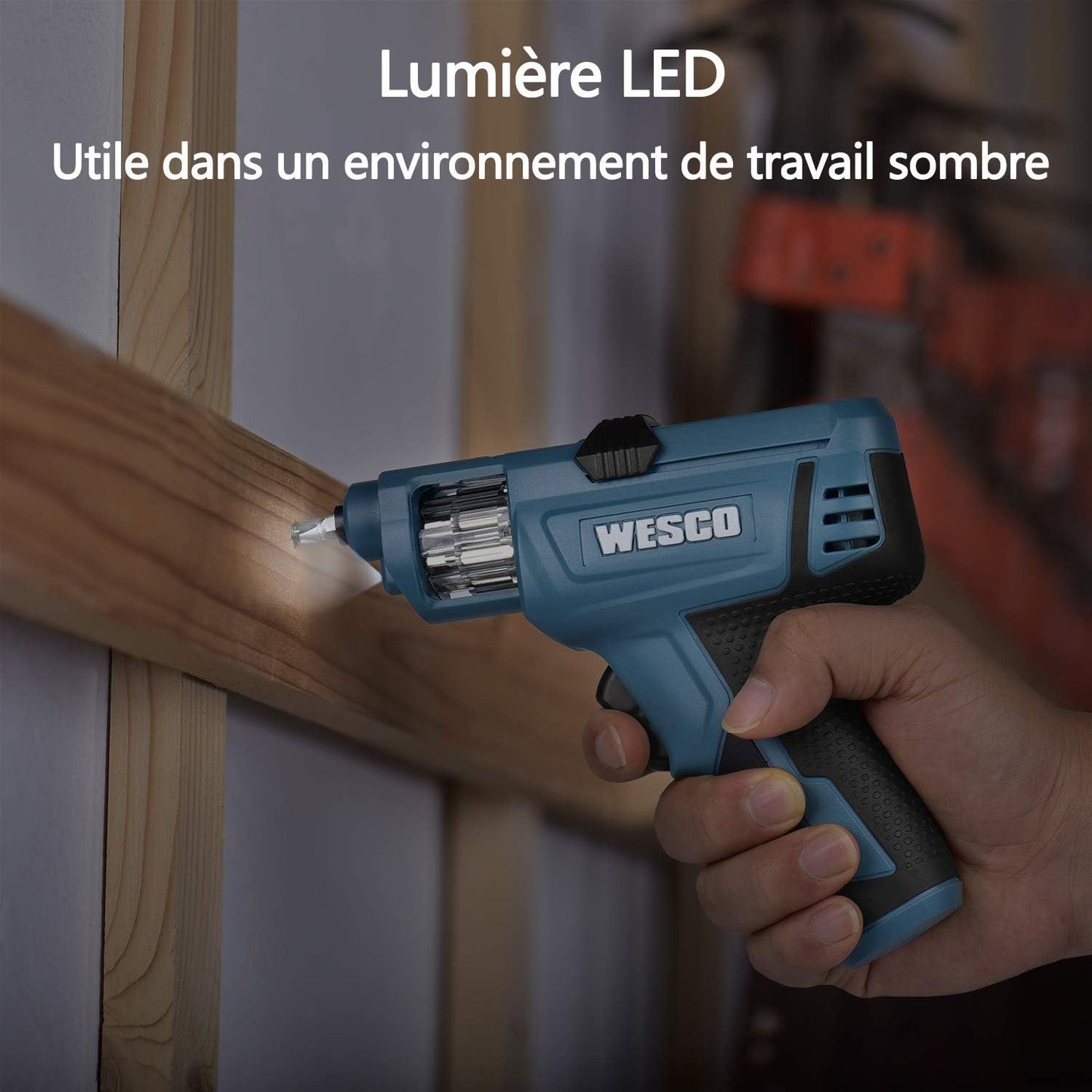 WESCO Tournevis Electrique, Visseuse sans Fil 3.6V Batterie Li-ion 1500mAh avec 6pcs Embouts de Vissage, Petit Léger, LED lumière, Changement de Embouts Pratique WS2013