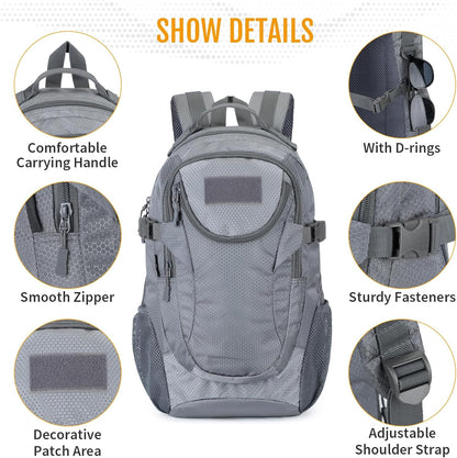 VINBAGGE Sac à dos militaire Molle - Tactique - Pour moto, randonnée, plein air - Étanche - 25 l - Campus - Chasse - Sac à dos d'écolier - Pour homme et femme - Gris, Gris-11, XXL