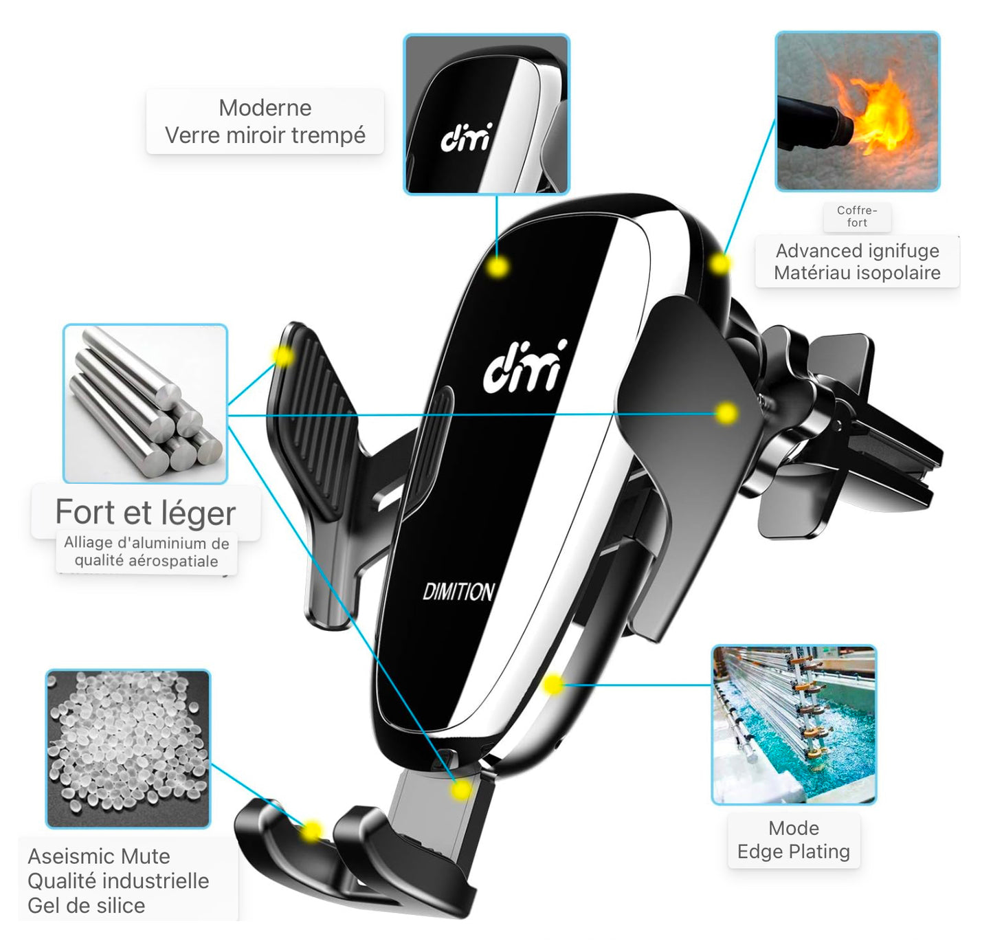 Support de téléphone portable Voiture avec fonction de chargeur, induction Qi 10w Chargeur sans fil Support de téléphone portable de voiture Kit de mise à niveau Chargeur de voiture avec 2 clips de ventilation Charge rapide pour iPhone 11/11 Pro Max/SE/Sa