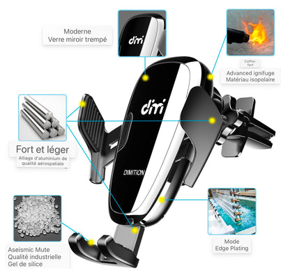 Support de téléphone portable Voiture avec fonction de chargeur, induction Qi 10w Chargeur sans fil Support de téléphone portable de voiture Kit de mise à niveau Chargeur de voiture avec 2 clips de ventilation Charge rapide pour iPhone 11/11 Pro Max/SE/Sa