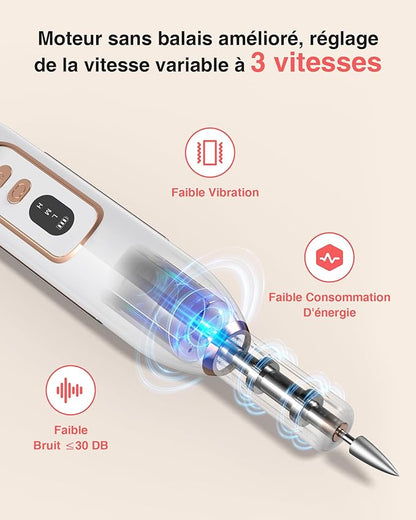 Ponceuse pour Ongles Professionnel - 1500mAh Ponceuse Ongle y Nettoyeur Pinceau Maquillage 2 en 1,20000 RPM Lime a Ongle Electrique,Nail Drill Portable,3 Vitesses Réglables,Sans Fil Sécurisé