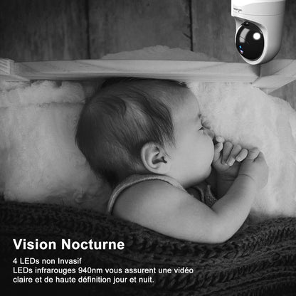 Caméra de surveillance wansview intérieure, caméra IP WLAN 2K pour bébé, animal de compagnie avec zone de confidentialité, audio bidirectionnel, WiFi 2,4 GHz, compatible avec Alexa Q6