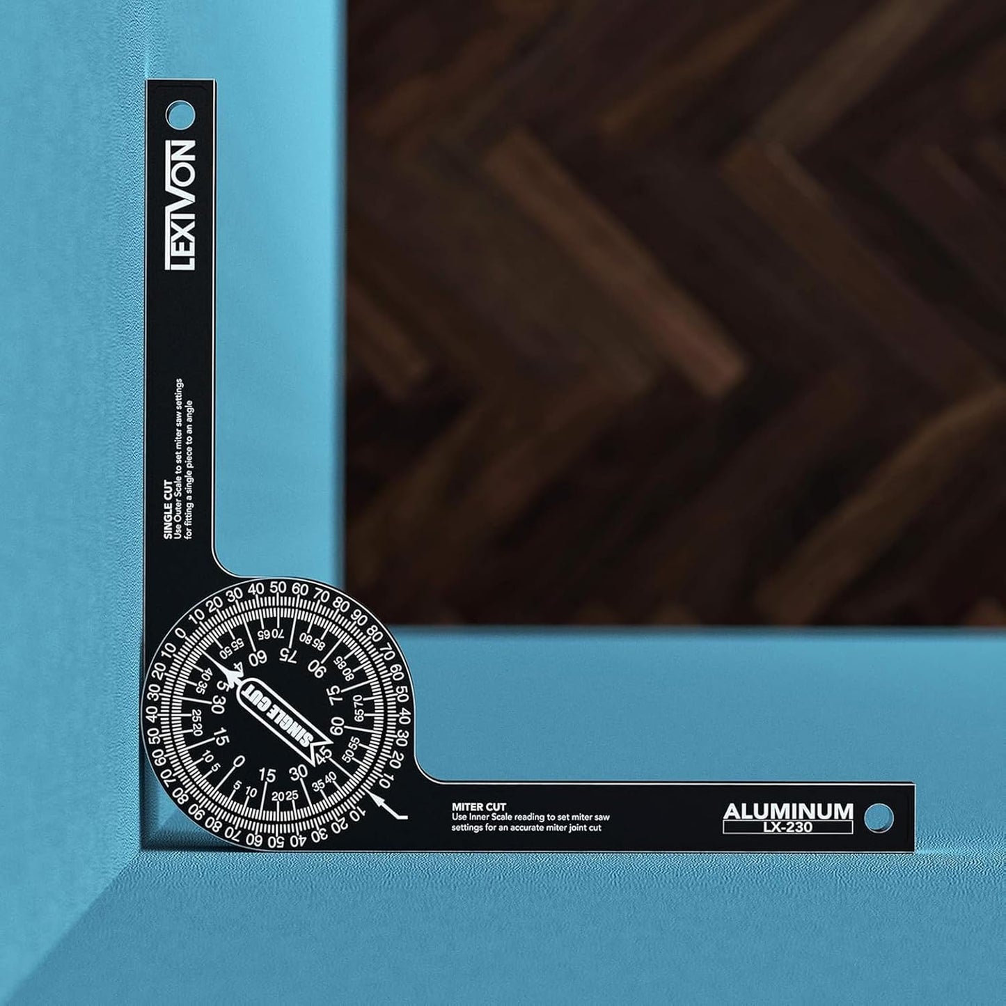 LEXIVON Rapporteur d’Angle | Règle D'angle en Aluminium, Mesure d'angle à 360° 7 Pouces avec Graduations gravées au Laser, pour travail du bois, devoirs, construction, Dessiner et Mesurer (LX-230)