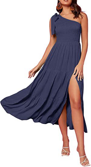 Robe "Ethereal-One" – Coupe Asymétrique à une Épaule, Bustier Smocké & Ourlet Plissé