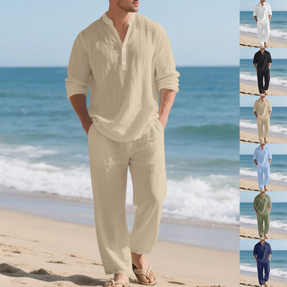 Ensemble "Zen-Linen" – Chemise Henley à Col en V & Pantalon Fluide – Look Relax & Respirant
La légèreté d'un souffle pour vos journées ensoleillées