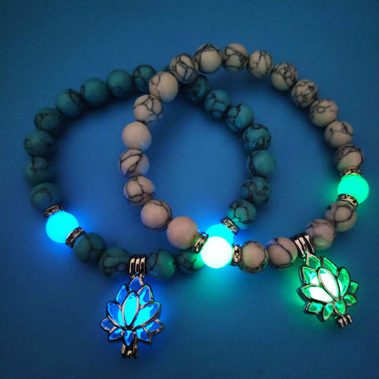 Bracelet "Lotus Lumineux" – Pierre Naturelle, Énergie Yoga & Perles Phosphorescen