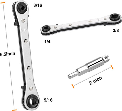 Clé à cliquet multi WADEO, clé dynamométrique 3/8” à 1/4” 4 en 1 tournevis réversible, clé à cliquet double pour climatisation, réfrigérateurs, appareils de réparation