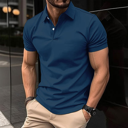Polo d'été à manches courtes pour hommes avec Bouton de couleur unie Haut à boutons à revers