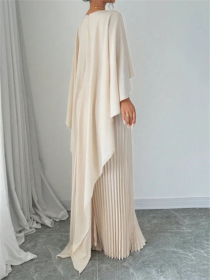 Robe "Aura-Plissée" – Coupe Mi-Longue, Manches Chauve-Souris & Design Sculptural