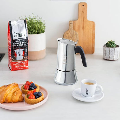 Bialetti - Nouvelle cafetière expresso Venus Induction, Plaque de cuisson en acier inoxydable, Adaptée à toutes les sources de chaleur, 6 Tasses, Aluminium, 235ml,Argent [Classe énergétique A+]