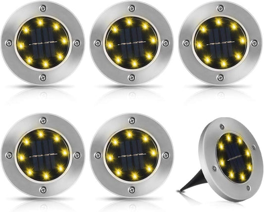 Lampadaires solaires, 8 LEDs Lampadaires solaires Lampes de jardin solaires d'extérieur Lampes solaires blanches chaudes IP65 Projecteurs de sol étanches Lumière de paysage de jardin pour pelouse [6 pièces]