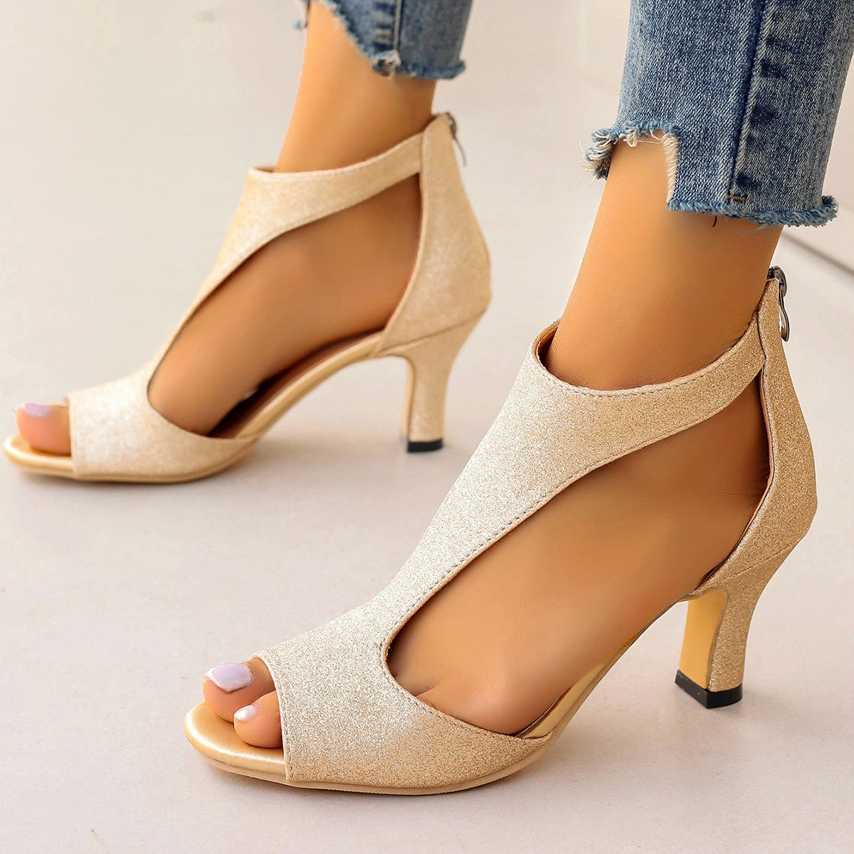 Sandales "Sky-High Chic" – Bottines d'Été à Bout Ouvert & Fermeture Éclair