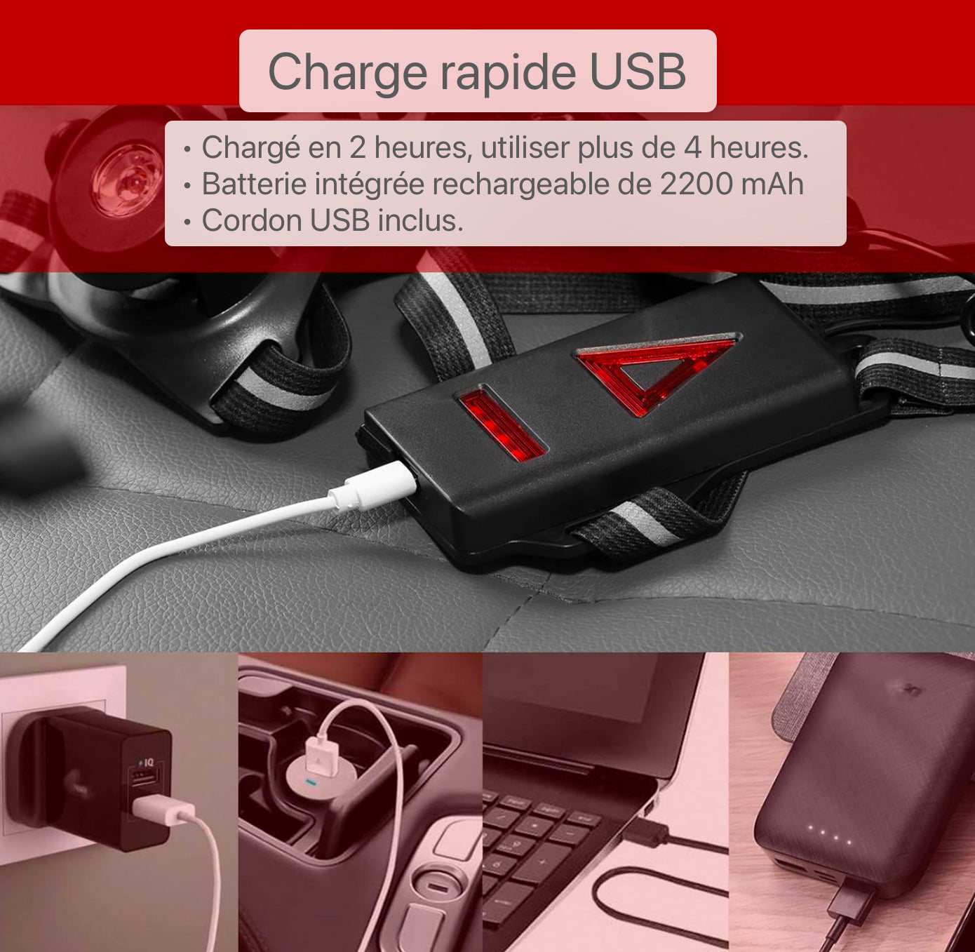 Lampe Feu de position, USB Rechargeable LED Course à pied Lamp Sport avec 120° Réglable Light, Imperméable Security Avertissement Lumière pour la course à pied, le Camping, la Randonnée, Ourdoor Adventure