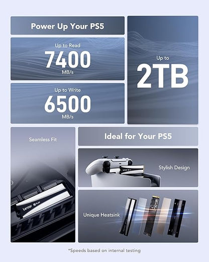 Lexar Play 2280 SSD 2 to avec dissipateur Thermique, PCle Gen 4x4 NVMe, Parfait pour PS5, Vitesse jusqu'à 7400 Mo/s, Disque SSD Interne Haute Performance, Compatible avec PS5