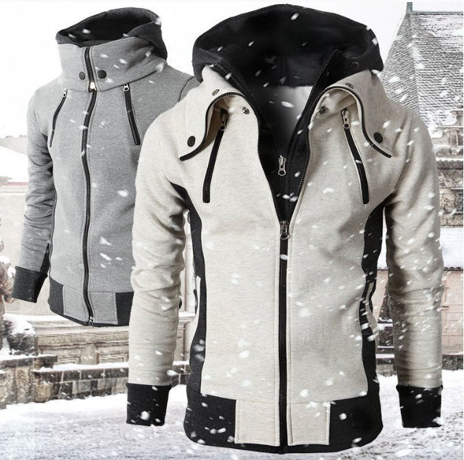 Veste à capuche zippée pour hommes Faux cardigan de sport en deux pièces Veste de sweat-shirt ajustée décontractée