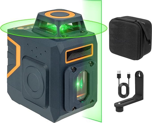 Niveau Laser 360°, Auto-nivelant Ligne Horizontale 360° + Ligne Laser Verticale rechargeable USB-C