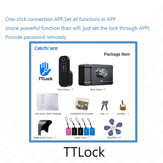 R5 PRO Fingerprint Waterproof TTLock Saudi App Outdoor Garden Lock Remote Control Code Keyless Smart Door Lock Electric Rim Lock