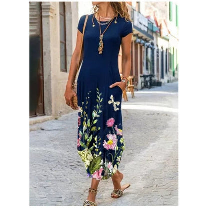Robe "Summer-Pop" – Manches Courtes, Col Rond & Imprimé Graphique Tendance