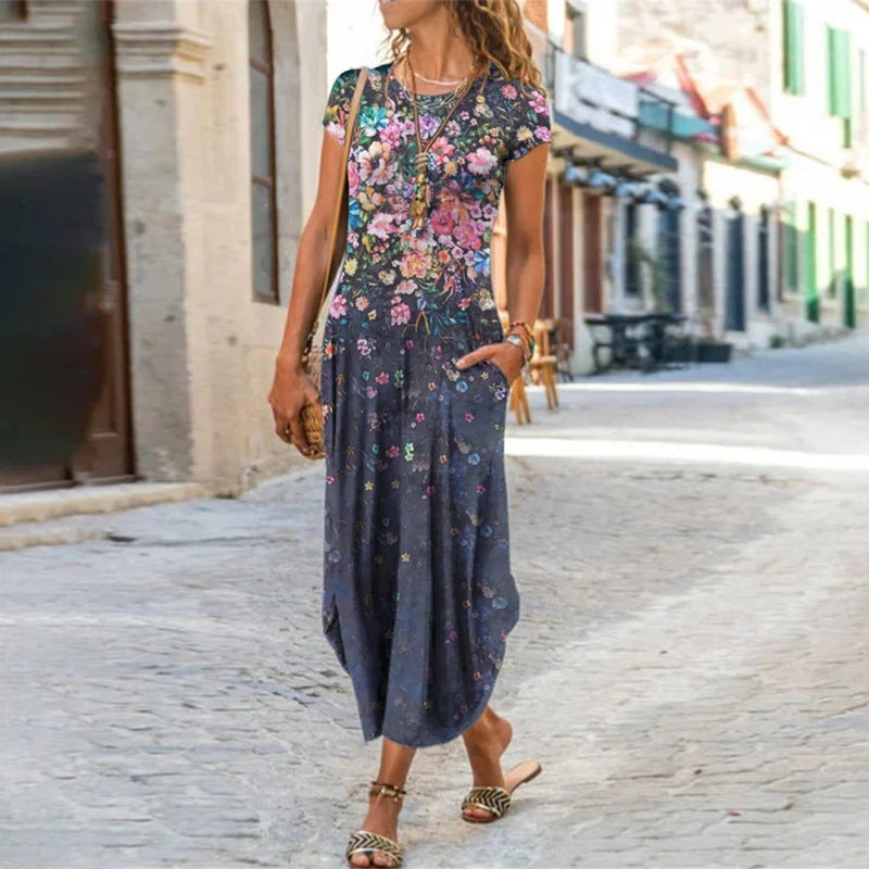 Robe "Summer-Pop" – Manches Courtes, Col Rond & Imprimé Graphique Tendance