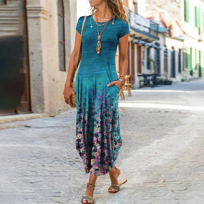 Robe "Summer-Pop" – Manches Courtes, Col Rond & Imprimé Graphique Tendance