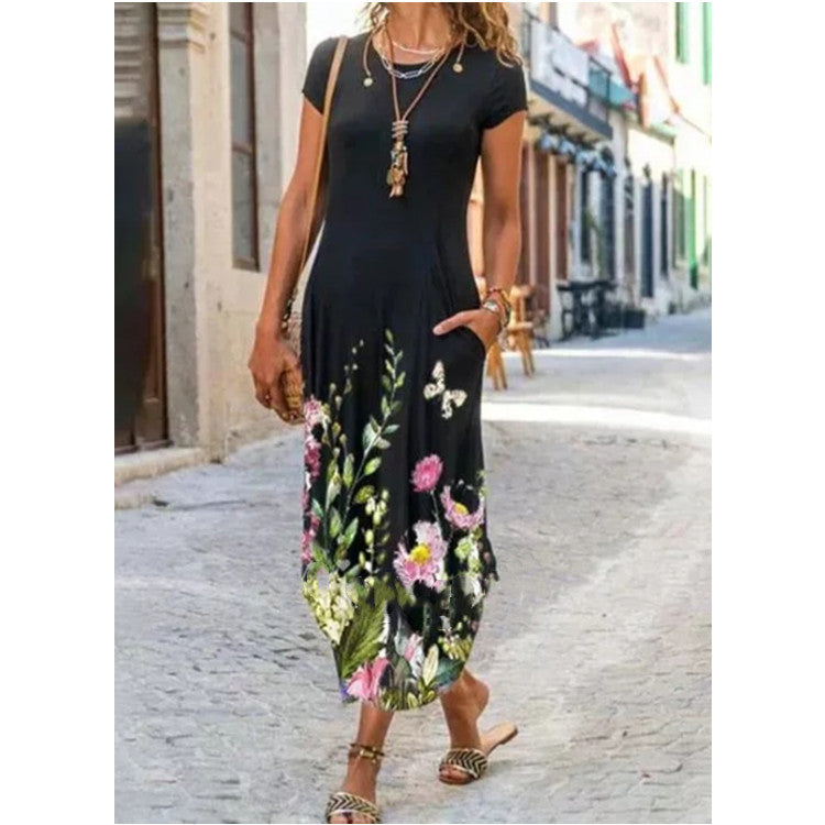 Robe "Summer-Pop" – Manches Courtes, Col Rond & Imprimé Graphique Tendance