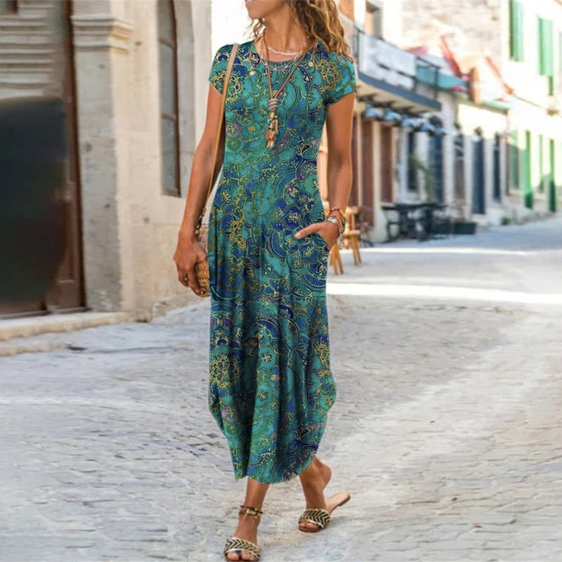Robe "Summer-Pop" – Manches Courtes, Col Rond & Imprimé Graphique Tendance