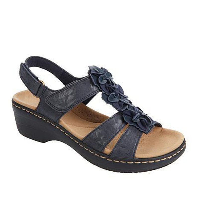 Sandales "Bloom-Wedge" – Talons Compensés, Bout Ouvert & Détails Floraux