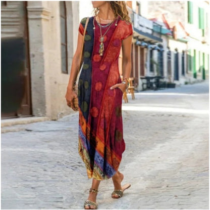 Robe "Summer-Pop" – Manches Courtes, Col Rond & Imprimé Graphique Tendance