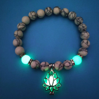 Bracelet "Lotus Lumineux" – Pierre Naturelle, Énergie Yoga & Perles Phosphorescen