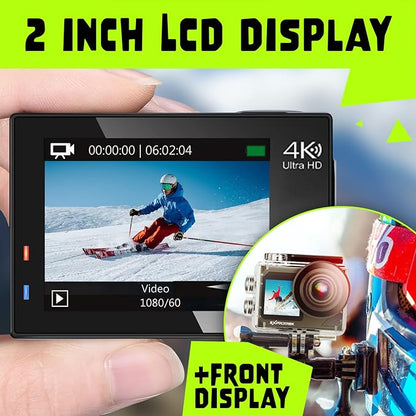 Camera sport 4K 30fps Ultra HD, 40 m 100 Pieds étanche WiFi Ultra Grand Angle 170°, télécommande