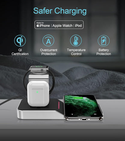 Chargeur sans Fil Rapide 4 en 1 pour Série iPhone 15/14/13/12/11/XR/XS/X, Samsung Galaxy S22/S21/S10/S9/S8/Note 20/10/9/8, Xiaomi,Station de Chargeur Apple Watch Ultra 8/7/6/SE 2/Airpods Pro 2 3/1