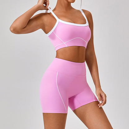 Ensemble "Contour-Flex" – Set Fitness 2 Pièces à Bretelles Spaghetti & Design Bicolore