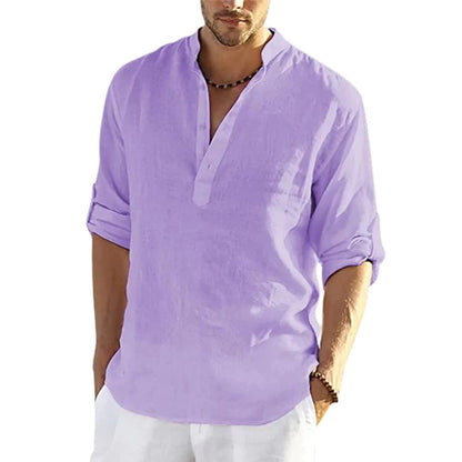 Chemise "Zenith-Linen" – Col Montant, Coupe Ample en Lin & Coton Respirant